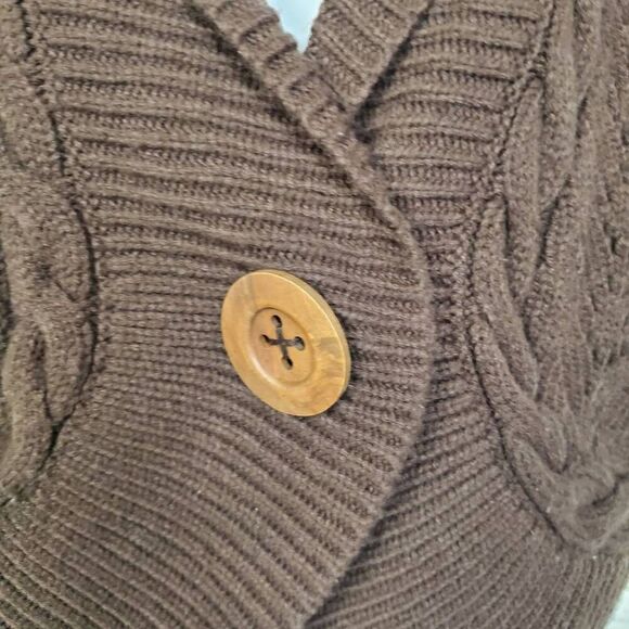 Maurices Brown Cable Knit Shawl Collar Short Sleeve Sweater Vest Size L - Picture 3 of 8